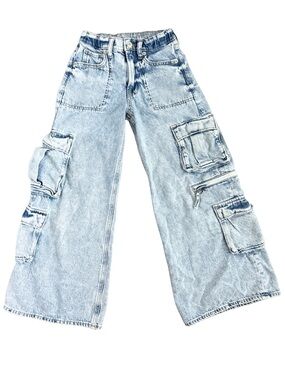 Gap Kids Girls Baggy Cargo Jeans Size 12 Slim Light Wash Wide Leg Denim